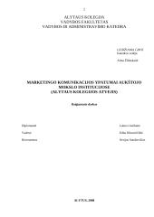 Marketingo komunikacijos ypatumai aukštojo mokslo institucijose (Alytaus kolegijos atvejis) 2 puslapis