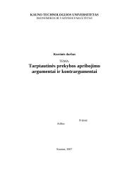Tarptautinės prekybos apribojimo argumentai ir kontrargumentai 1 puslapis