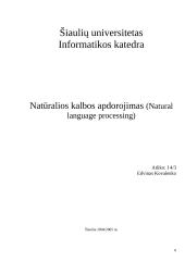 Natūralios kalbos apdorojimas (Natural language processing) 1 puslapis