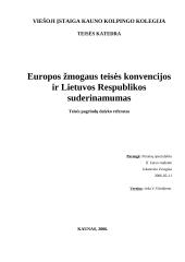 Europos žmogaus teisės konvencijos ir Lietuvos Respublikos (LR) suderinamumas