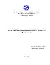 Dividend: meaning, valuation and policies in different types of markets