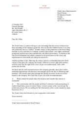 Letter of complain about the trade union