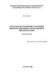 Intuicijos panaudojimo galimybės priimant sprendimus šiuolaikinėse organizacijose