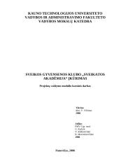 Sveikos gyvensenos klubo "Sveikatos akademija" įkūrimas