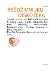 Pagrindinė praktika. Įskaitinis renginys: "Beždžioniukų diskoteka" 5 puslapis