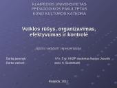 Veiklos rūšys, organizavimas, efektyvumas ir kontrolė