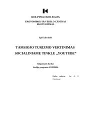 Tamsiojo turizmo vertinimas socialiniame tinkle "Youtube"