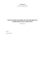 Translation features of English phrasal expressions into Lithuanian