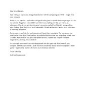 Formal letter - dissatisfaction of purchase