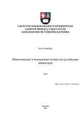 Biheivioristinė ir humanistinė teorijos bei jų taikymas edukacijoje