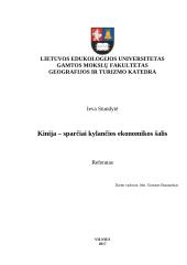 Kinija – sparčiai kylančios ekonomikos šalis