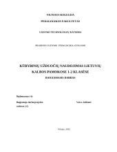 Kūrybinių užduočIų naudojimas lietuvių kalbos pamokose 1-2 klasėse