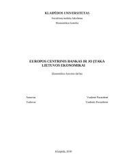 Europos centrinis bankas ir jo įtaka Lietuvos ekonomikai