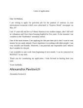 Letter of application pavyzdys