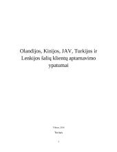 Olandijos, Kinijos, JAV, Turkijos ir Lenkijos šalių klientų aptarnavimo ypatumai