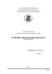 M. Weber "Religijos sociologija"