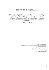Žalingų įpročių prevencijos  programa priešmokyklinio ir ikimokyklinio amžiaus vaikams 2016-2017 m.m.