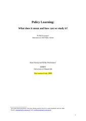 Policy Learning: What does it mean and how can we study it?
